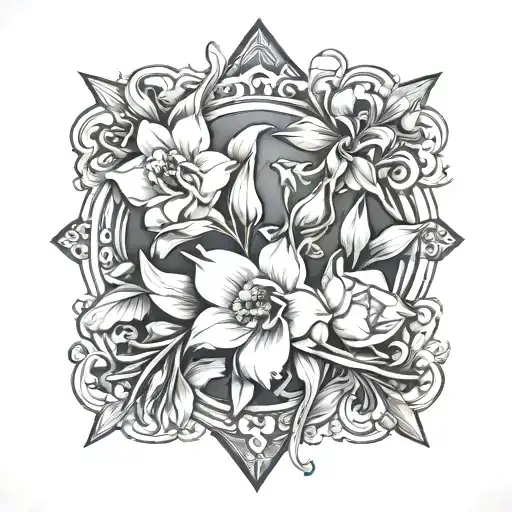 violet and daffodil arrow design tattoo design idea