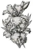 Iris with name Theodore and honeysuckle with name Gabriel tattoo design idea