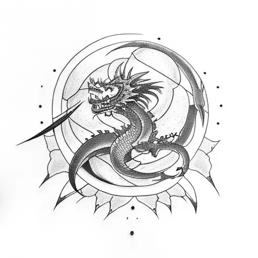 tattoo sleeve with a dragon with crows moon and lightning tattoo design idea