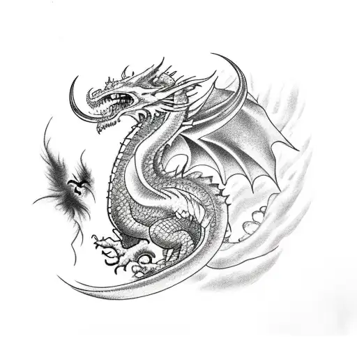 tattoo sleeve with a dragon with crows moon and lightning tattoo design idea