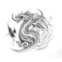 tattoo sleeve with a dragon with crows moon and lightning tattoo design idea