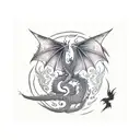 tattoo sleeve with a dragon with crows moon and lightning tattoo design idea