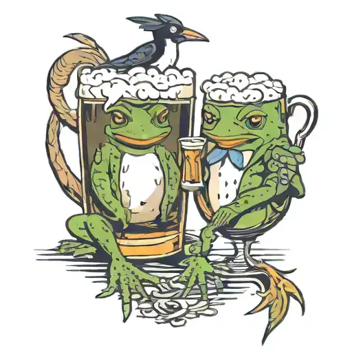 frog and a penguin having a pint together tattoo design idea