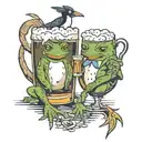 frog and a penguin having a pint together tattoo design idea