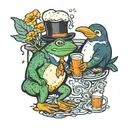 frog and a penguin having a pint together tattoo design idea
