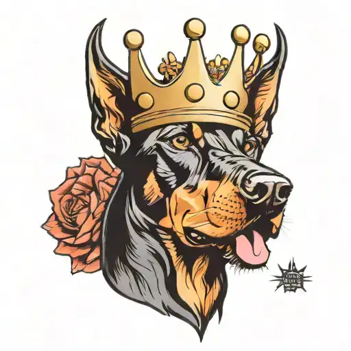 doberman with a crown on its head tattoo design idea
