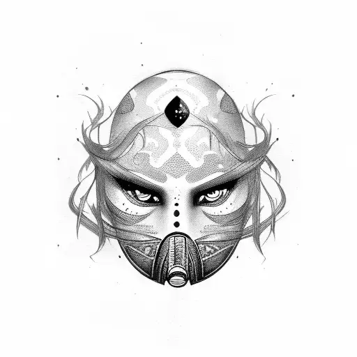 sad face with mask tattoo design idea