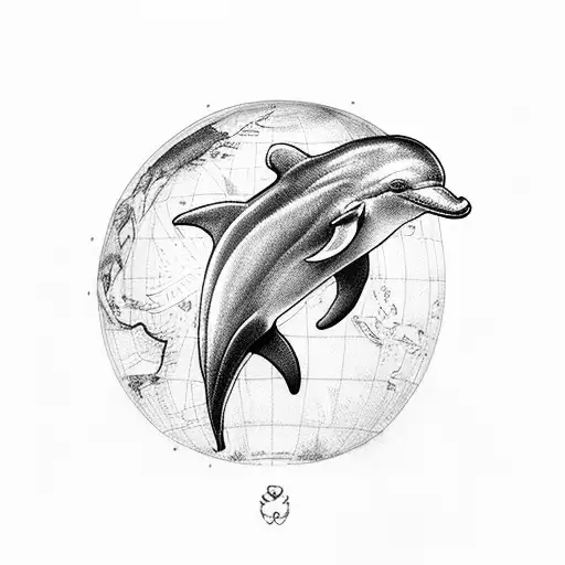 the number 42, dolphin, the globe tattoo design idea