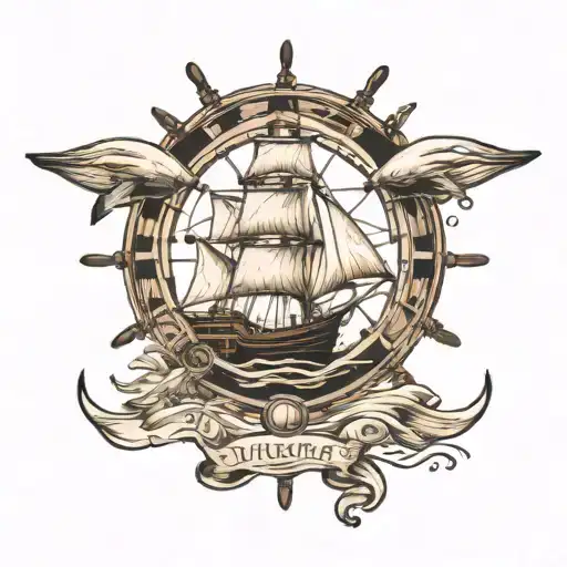 lighthouse  ship wheel  anchor  whales  tattoo design idea