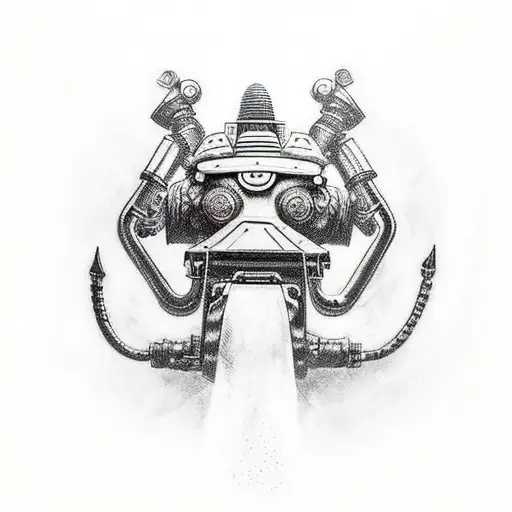 A spartan warrior welding together pieces of a motorcycle in a futuristic video game setting tattoo design idea