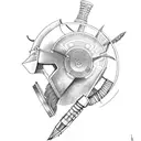 A spartan warrior welding together a motorcycle with musical notes and game controllers as the tools tattoo design idea
