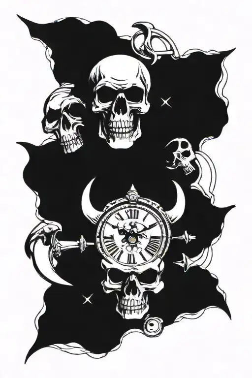 viking skulls and clocks tattoo design idea