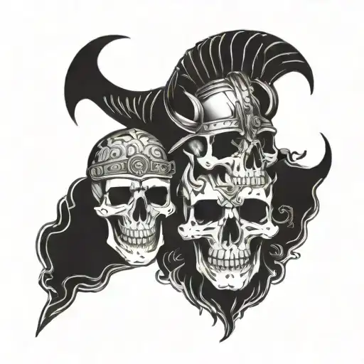 viking skulls and clocks tattoo design idea