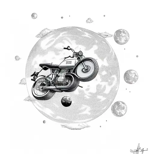 A motorcycle speeding across the surface of the moon tattoo design idea