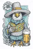 Chick with feria scarf a straw hat and a glass of beer in hand tattoo design idea