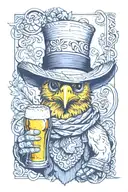 Chick with feria scarf a straw hat and a glass of beer in hand tattoo design idea