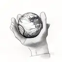 a hand faced up holding a ball of magic, which has elements of air, water, fire, lighting and earth tattoo design idea