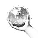 a hand faced up holding a ball of magic, which has elements of air, water, fire, lighting and earth tattoo design idea