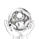 a hand faced up holding a ball of magic, which has elements of air, water, fire, lighting and earth tattoo design idea