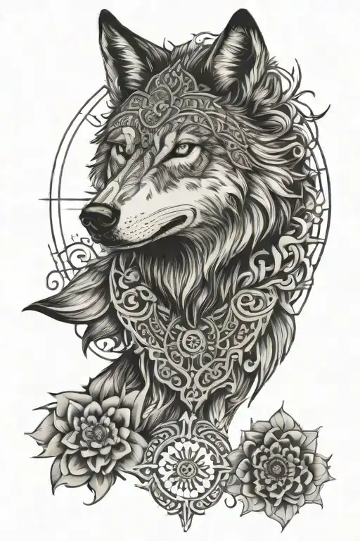 wolf and mandala design incorporating tattoo design idea