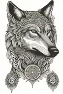 wolf front on view with mandala background  tattoo design idea