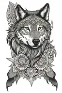 wolf front on view with mandala background  tattoo design idea