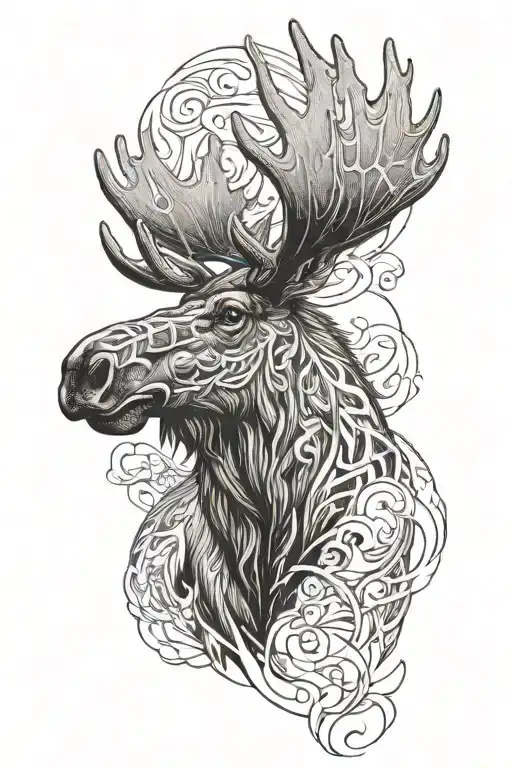 moose silouette line drawing style tattoo design idea