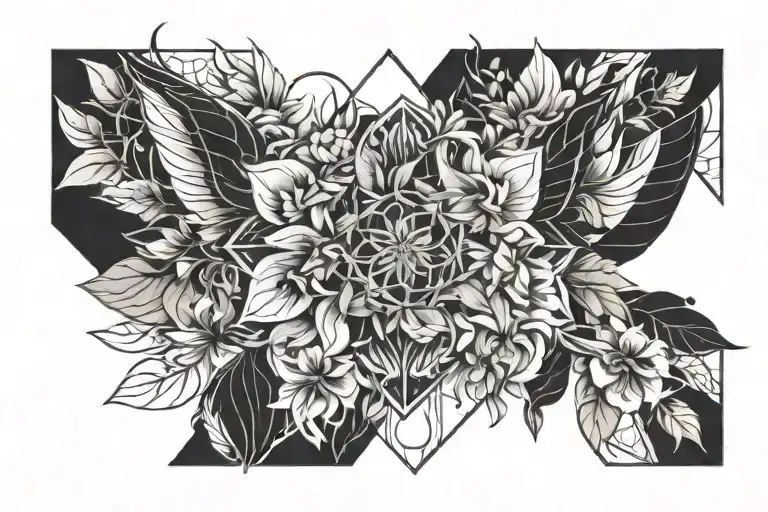 Rise from the darkness, trust in self, self growth, nature humanoid, exotic flowers, rare flowers, guardian angels  tattoo design idea