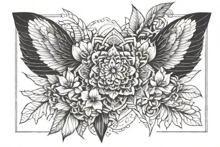 Rise from the darkness, trust in self, self growth, nature humanoid, exotic flowers, rare flowers, guardian angels  tattoo design idea