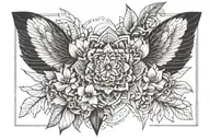 Rise from the darkness, trust in self, self growth, nature humanoid, exotic flowers, rare flowers, guardian angels  tattoo design idea