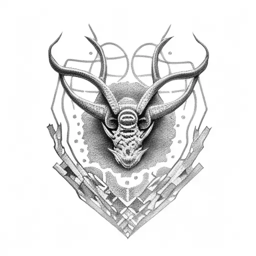 A dotwork tattoo of a miniature representation of Baal Haddad tattoo design idea