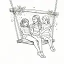 Mother with 2 daughters on the swing in the space looking at stars. Tattoo should show their back. tattoo design idea