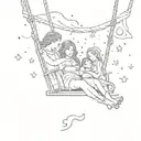 Mother with 2 daughters on the swing in the space looking at stars. Tattoo should show their back. tattoo design idea