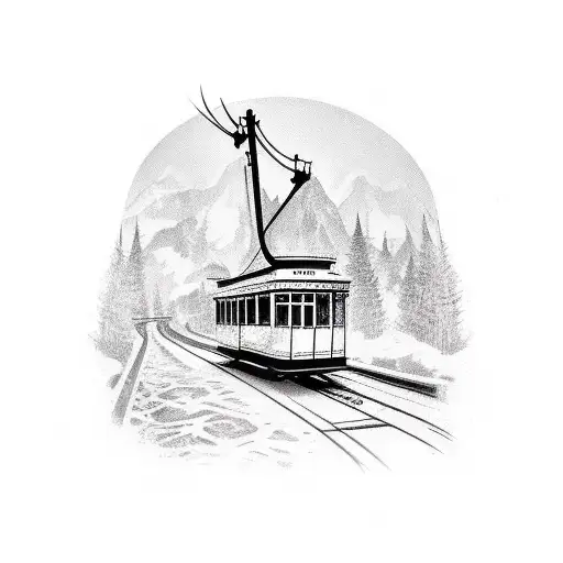 A traditional tattoo showcasing a vintage-style tram with intricate details, inspired by the rich history of Universal Studios tattoo design idea