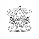 Design a minimalist tattoo of a bracelet with the initials 'IELK' as charms tattoo design idea