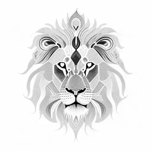 A mesmerizing black and grey lion composed entirely of intricate floral patterns, celebrating the beauty of your daughter's presence in your life tattoo design idea