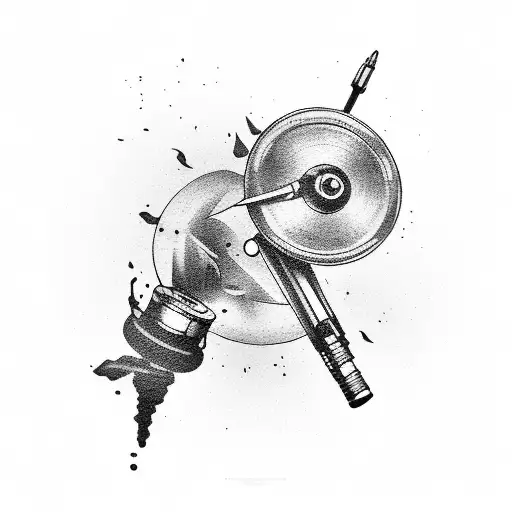 A black and grey tattoo of a vinyl record spinning tattoo design idea