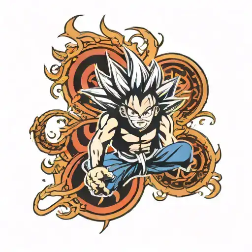 free spirit symbol, luffy gear 5, vegeta dragon ball z, tattoo design idea