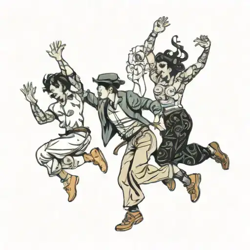 four people jumping  tattoo design idea