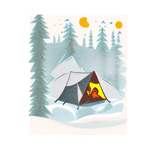 waterfall with campsite with hiker tattoo design idea