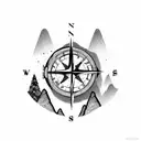 compass with mountains with hiking with mountain biking with camping tattoo design idea