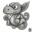 An Egyptian hieroglyphic-inspired design featuring Yoshi from Mario tattoo design idea