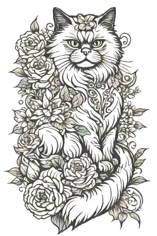 flowers blooming in the morning love from Persian cat, unstoppable power tattoo design idea