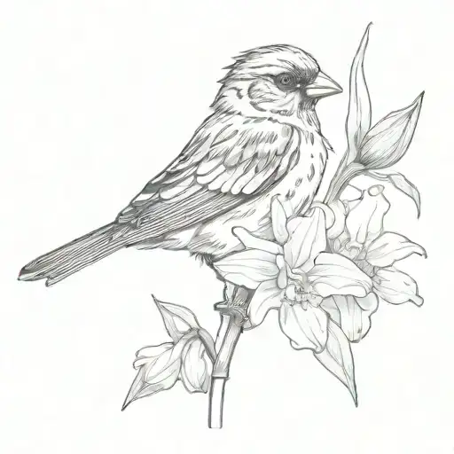 male sparrow and daffodil tattoo design idea