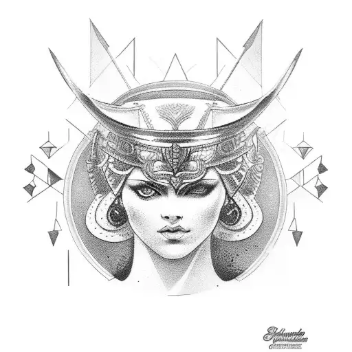 beautiful Athena with Odysseus tattoo design idea
