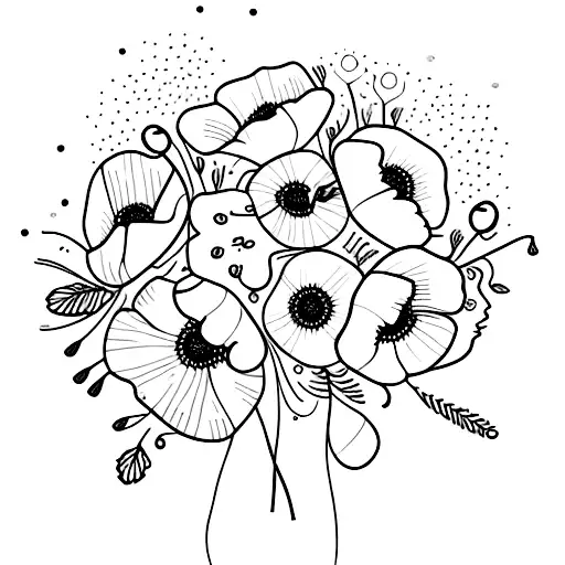 A vibrant bouquet of poppies and baby's breath tattoo design idea