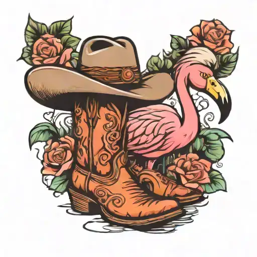 flamingo with cowboy boots and hat  tattoo design idea