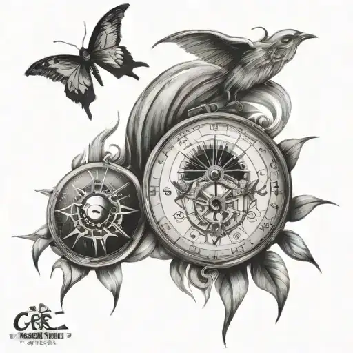 Uhr Carpe Diem Ying yang compass family tattoo design idea