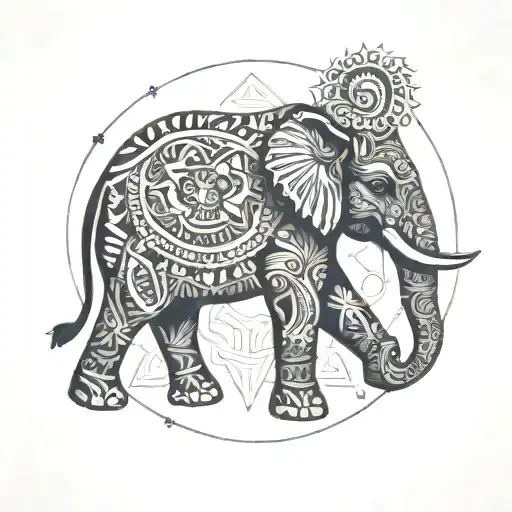 elephant mandala ohm symbol tattoo design idea