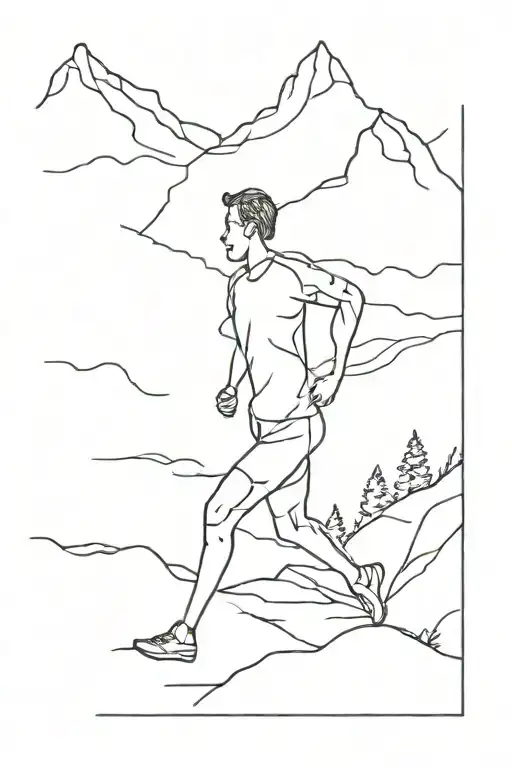silhouette of a runner and a mountain tattoo design idea